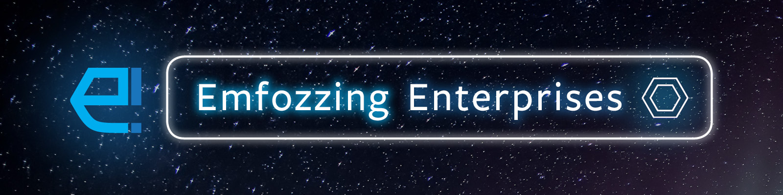 Emfozzing Enterprises logo and logotype on a space-themed banner